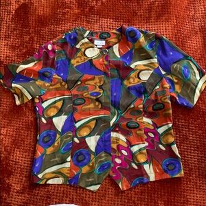 Thrifted abstract rainbow button up